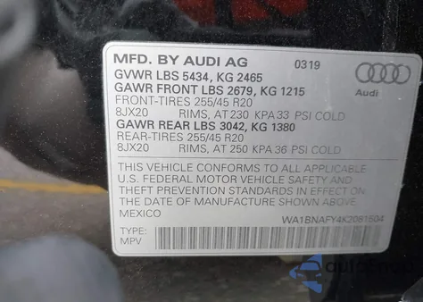 2019 Audi Q5 45 Premium из США, поврежденный, VIN WA1BNAFY4K2081504